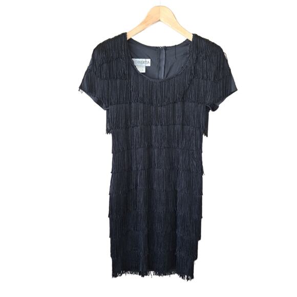 Iconic Vintage Black Fringe Flapper-style Dress Size 7/8 Roberta Short Sleeve - Picture 9 of 12